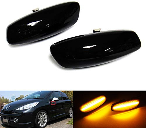 2 x schwarze Rauchglas-Seitenblinker, bernsteinfarbene LED-Markierungsleuchte für 207 308 3008 5008 RCZ C3 C4 C5 DS3 DS4