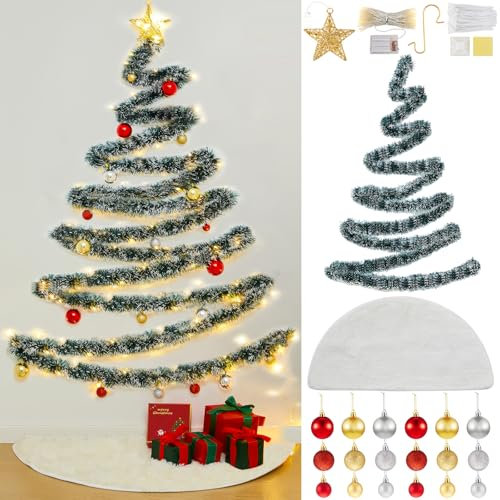 Knitgrip 222 piezas de árbol de Navidad para colgar en la pared, árbol de Navidad con luces, decoración de Navidad para el hogar, sala de estar, pared interior