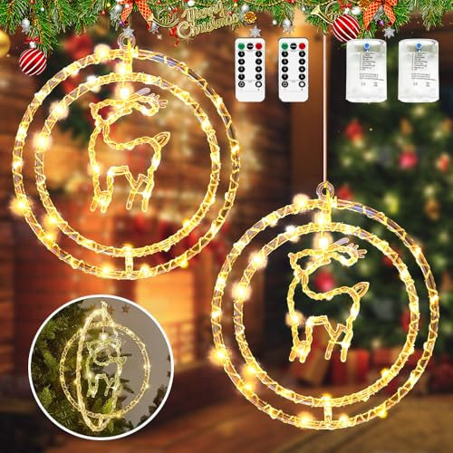 Fensterdeko Weihnachten Beleuchtet,2 Stück Weihnachtsbeleuchtung Fenster Led,3D Drehbarer Weihnachtsdeko Beleuchtet batteriebetrieben,Fenster Lichter Weihnachten für Balkon Aussen Innen Deko