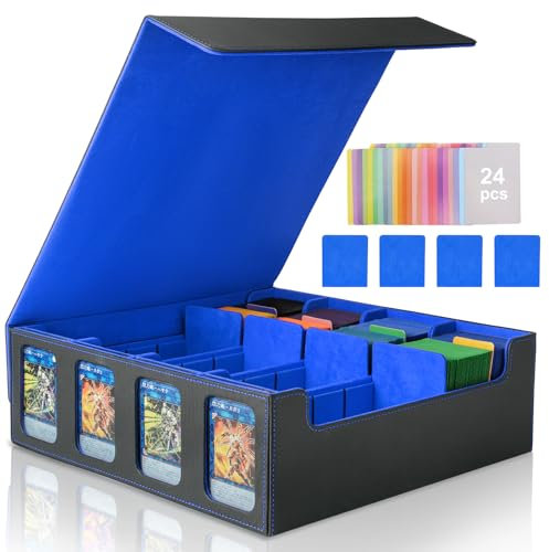 Commander Deck Box for MTG, Trading Card Storage Box Holds 3000+ TCG Cards, MTG Deck Box with 24 Colorful Dividers, Magnetic Card Collection Box with Display Windows Fits for YuGiOh (Black & Blue)
