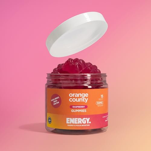 Orange County Energy Gummies 1500mg Raspberry, Fast-Acting Energy & Focus Boost for Pre-Workout, Gaming & Studying – Low-Sugar, Portable & Low-Calorie – 30 Gummies Per Pack