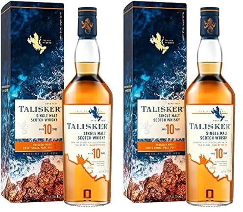 Talisker 10 Jahre | aromatischer Single Malt Scotch Whisky | mit Geschenkverpackung | handverlesen von der schottischen Insel Skye | 45,8% vol | 700ml Einzelflasche | (Packung mit 2)