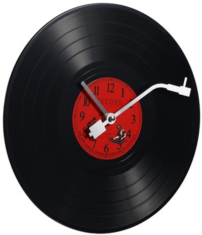 Amosfun Kreative Schallplatten-Wanduhr - Vinyl-Wanduhr FüR Wohnzimmer, BüRo, Kinderzimmer - 30 cm Rote Schallplatte - DIY Graffiti Design - Perfekt FüR Musikliebhaber - Ohne Batterie