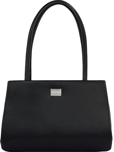 Tommy Hilfiger Damen TJW American COOL MED Tote Tasche, Schwarz und silberfarben