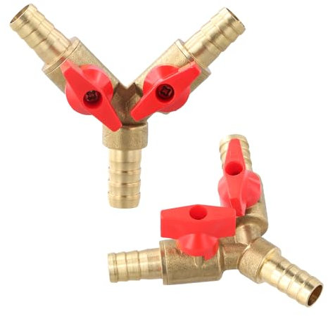 2 Stück 3-Wege-Schlauchverbinder, 10mm Splitter aus Messing, Kugelhahn T-Schlauchverbinder, für Tischlereiarmatur Luft Wasser Gas