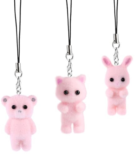 Gosknor Niedliche Handyanhänger, Kätzchen-Handyanhänger Hasen-Handyanhänger Bären-Schlüsselband Zubehöranhänger für Taschen Schlüsselanhänger Kamera (Stil 2, Rosa)