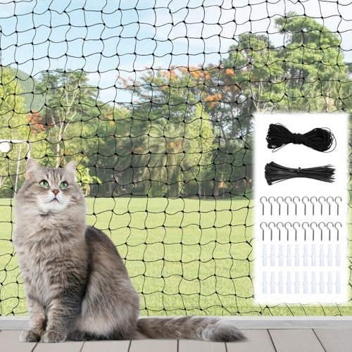 Orizizhic Katzennetz für Balkon,3x4m Schwarz Katzennetz Drahtverstärkt, Ohne Bohren Katzenschutznetz Schwarz with Nägel und Kabelbinder für Balkone, Terrassen, Fenster, Zäune, Türen
