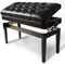 Solid Wood Double Piano Stool with Storage Compartment and Leather Seat