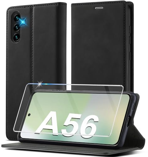 2025 Neu für Samsung Galaxy A56 Hülle Leder, Mit Schutzfolie, Handyhülle für Samsung A56 Klapphülle Klappbar Leder Flip Standfunktion Kartenfach, Wallet Case Schutzhülle Galaxy A56 5G Holster
