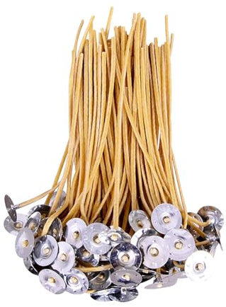 FSSTUD 100 Stück 15 cm Bienenwachskerzen-Dochte zur Kerzenherstellung, dicke Hanf-Kerzendochte, vorgewachste Kerzendochte, lange brennende Kerzendochte zum Selbermachen, Kerzendochte mit Basis für