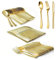 180Pcs Gold Plastic Cutlery Set,Washable and Reusable Heavy Duty Tableware,60 Knives 60 Forks and 60 Spoons Perfect for Birthday Parties and Weddings