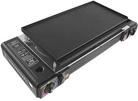 LENDISIY Réchaud à gaz à 2 brûleurs avec plaque de cuisson, portable, barbecue à gaz, barbecue à gaz, réchaud de camping avec valise, pour le camping, les voyages, le trekking et la cuisine en plein