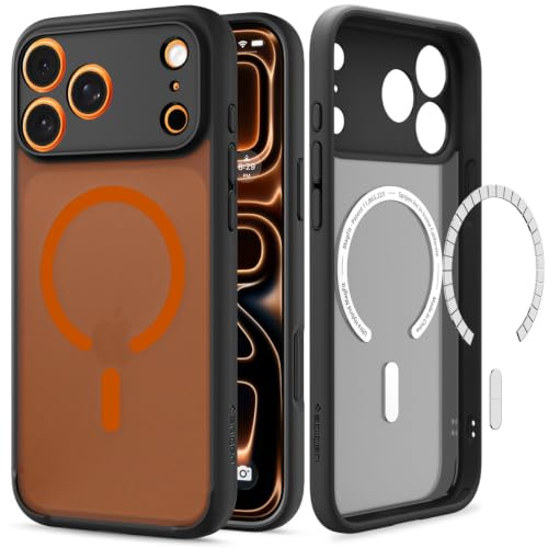 Spigen iPhone 17 Pro Max Hülle Ultra Hybrid MagFit -Frost Black Orange | Kompatibel mit MagSafe, DuraClear Tech, Anti-Yellowing, Air Cushion Tech, Militär-Grade Schutz, Spigen Signature Serie