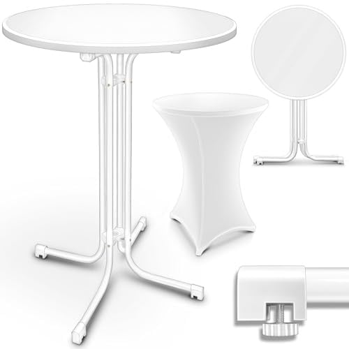 tillvex® Lot de 2 tables mange-debout pliables et rondes - Diamètre : 60 cm - Avec housse - Table de bistrot déjà montée - Table de fête résistante aux intempéries - Table de jardin pour l'intérieur