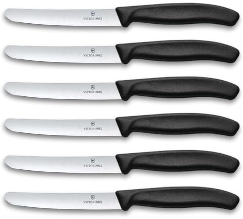 Victorinox Swiss Classic Profi Tafelmesser-Set, 6-teilig, Buttermesser, Gerade Klingen, 11 cm, Scharf, Robuste Kunststoffgriffe, Schwarz