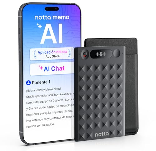 KI-Sprachrecorder, Notta Memo Digitales Diktiergerät mit Etui, KI-Transkription & Zusammenfassung in 58 Sprachen, 2000h Speicher, EIN-Knopf-Aufnahme für Anrufe, Meetings, Interviews, Vorlesungen