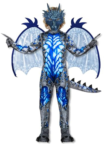 AYBUY Déguisement Dragon Enfant, Garçon Combinaison de Dragon pour 3 à 12 ans avec Ailes Masque Queue Gants Costume Animaux pour Halloween Carnaval Cosplay