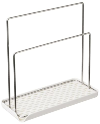 WEKAMOS Estante de Almacenamiento Vertical para Paños y Esponjas, Blanco | Acero Inoxidable y Plástico, sin Taladro ni Dañar Pared, para Cocina y Baño, Uso Doméstico