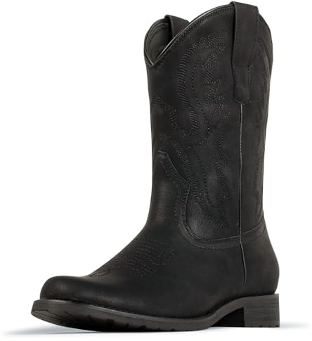 J's.o.l.e Stivali da cowboy da uomo, punta tonda, stivali da lavoro western, resistenti al silp, Nero , 40 2/3 EU