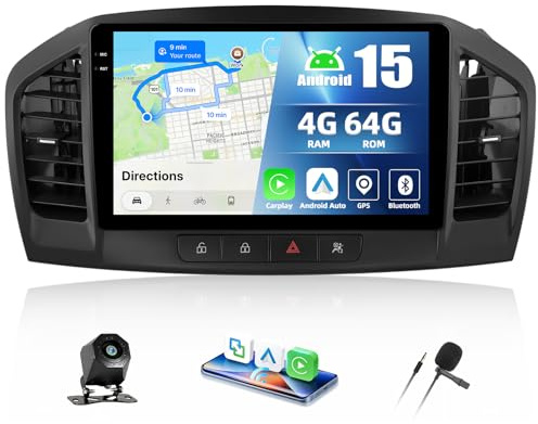 CAMECHO 4+64G Android 15 Navi Autoradio für Buick Regal 2009-2013 Opel Insignia 2008-2012, 9 Zoll GPS Radio mit Bluetooth WiFi Wireless Carplay Android Auto FM RDS 32EQ +Rückfahrkamera