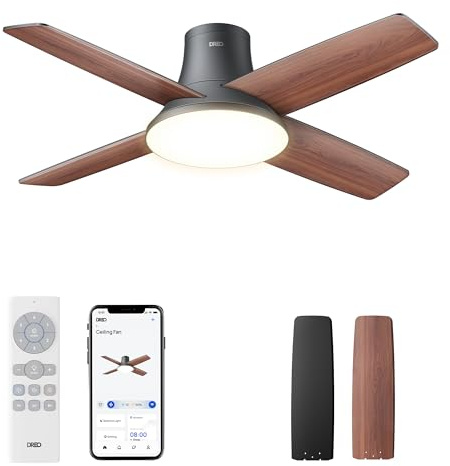 DREO Deckenventilator mit Licht bietet 12 Geschwindigkeiten(APP), 3 Modi und einen leisen Gleichstrommotor. Einfache Montage, dimmbares LED, Fernbedienung und 12-Stunden-Timer in Schwarz