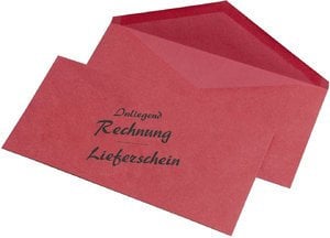 Mailmedia 1000er Pack Umschläge Lieferschein/Rechnung DIN lang rot, nassklebend, 220 x 110 mm, 70 g/qm, 4000g Versandgewicht