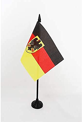 AZ FLAG UB_477 Bandera de Mesa Alemana con Base de Águila, Eje de Plástico, Color Negro, 15 x 10