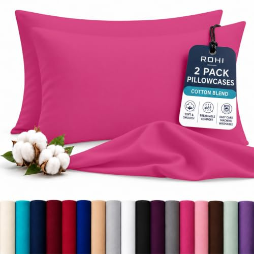 Rohi Luxury Hot Pink Pillow Cases 2 Pack - (50×75cm) | Soft & Comfy Cotton Blend Pillow Covers with Envelope Closure | Breathable, Anti-Allergy, Fade & Wrinkle Resistant