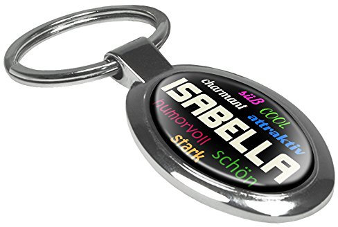 printplanet Schlüsselanhänger mit Namen Isabella - Motiv Positive Eigenschaften - Namensschlüsselanhänger, personalisierter Anhänger, Talisman, Anhänger, Chrom