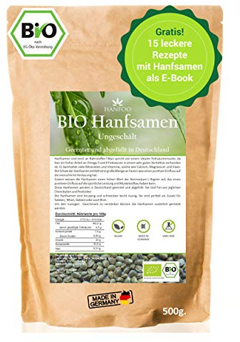 BIO Hanfsamen ungeschält 500g aus Deutschland vom deutschen Biofeld + digitales Rezeptbuch