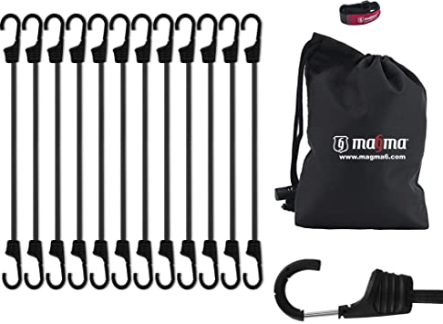 MAGMA Spanngummi 12er Set | Robuster Schnellspanner für Fahrrad, Auto, LKW, Anhänger & Garten Expander zur Sicherung von Tarps, Ladung und Planen Für Camping, Militär und Outdoor (75cm, Schwarz)