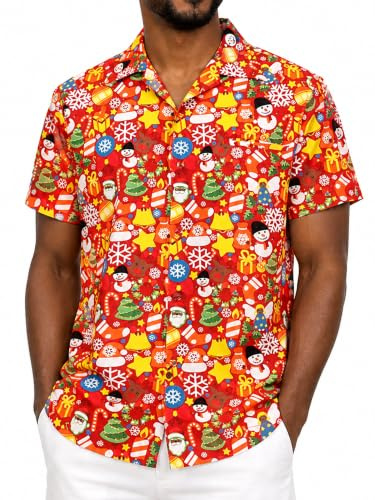 King Kameha Funky-Hawaii-Hemd, Weihnachten, Herren, Kurzarm, Christmas-Allover, Rot, XS