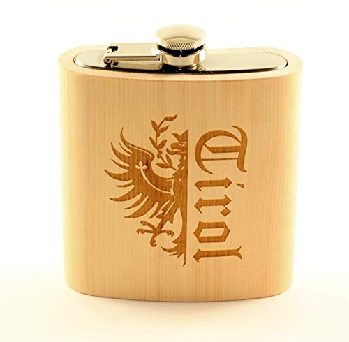 Holz Flachmann ZIRBE Füllmenge: 200ml. Geschenk für Tiroler, Tiroler Adler, Lasergravur