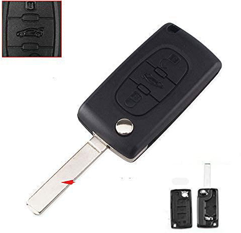 Funkschlüssel-Gehäuse für Peugeot/Citroen VA2 Blade 536 Batteriehalter 3BTN | Für Peugeot 207 307 308 407 607 807, Für Citroen C2 C3 C4 C5 C6, Klapp-Autoschlüsselgehäuse, 3 Tasten