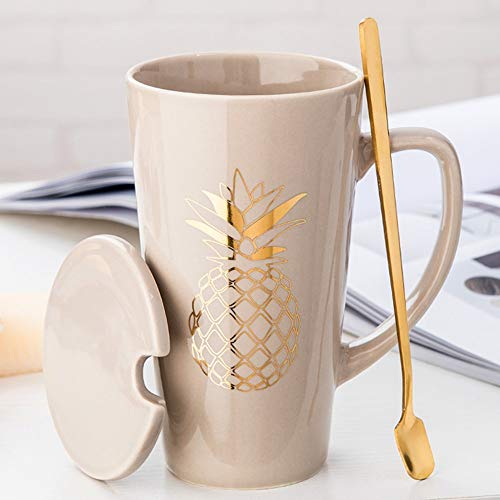 MUXUE Taza De Café De Cerámica - Elegantes Tazas De Té Con Tapa y Cuchara [BZ-04 -500ML]