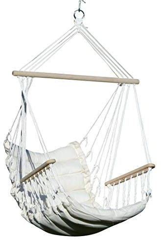 ASS Design Hängesessel Stoffsessel Schwebesessel Hängekorb Maly mit extrem gemütlichem 6cm dicken Sitzkissen und Armlehnen ohne Hängesesselgestell, Farbe:Cremeweiss