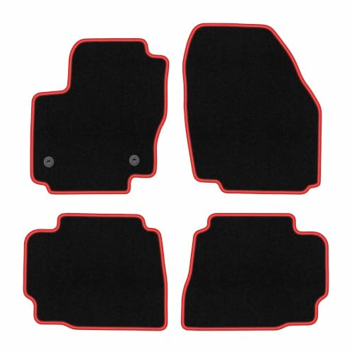 Velours-Fußmatten passend für Ford Mondeo MK4 2012-2014, Schwarz-Rot | passend für Liftback/Limousine/Kombi; Velours-Teppich (Polypropylen), ca. 6,5 mm; rutschfest, runde Befestigungen (Typ FC)