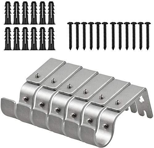 6pcs Staffa Palo Tenda, Regolabile Metallo Bastone Tenda Supporto, Impieghi Gravosi Staffe Binari Tende, Supporto Aste Tende con Viti per Facciata Continua (Argento)