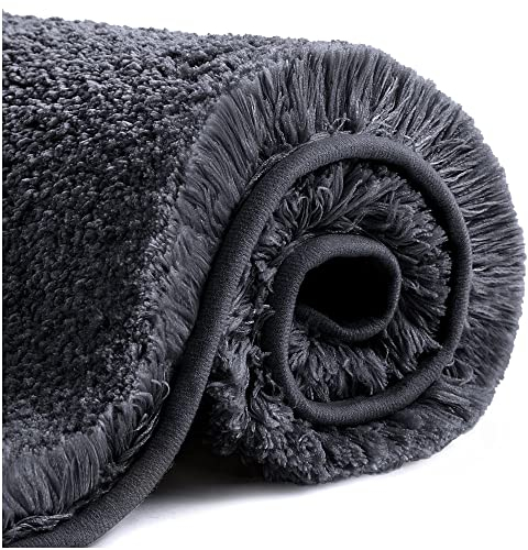 VANZAVANZU Badematte rutschfest Badteppich Verdickt Badezimmerteppich Weich Badeteppich Flauschige Mikrofaser Badvorleger, Supersaugfähig, Maschinenwaschbar, Schnell Trocknend - 50 x 80cm (Schwarz)