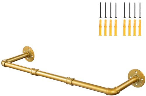 Industrial Pipe Gold Clothing Rack, 74 cm Wall Mounted Gold Iron Garment Clothes Bar, Heavy Duty Metal Hanging Rod for Retail Display, Closet Storage and Laundry Organizing