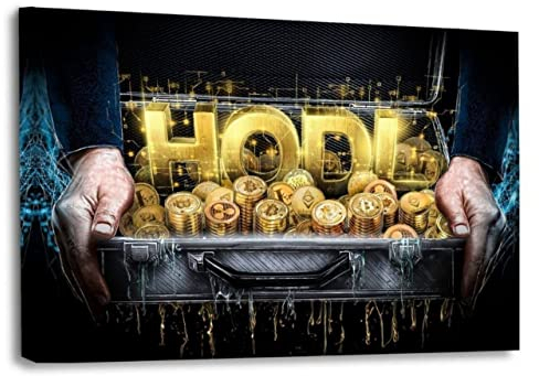 Hustling Sharks Bitcoin-Bilder als XXL Wandbild HODL - Premium Leinwandbild im Querformat für Trader und Krypto-Fans (45 x 30cm)