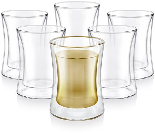 Teabloom Modernos vasos de té turco aislados, juego de 6 tazas de té de vidrio de doble pared (177 ml)