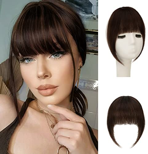 Sofeiyan Bangs Clip in 100% Remy Echthaar Fringe Bangs One Piece Human Hair Clip in Pony Fringe Extensions Natürliche Bangs with Tempel Haarteile Echthaar Haarverlängerung für Frauen