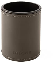 eglooh - Orfeo - Schreibtisch rund Stiftehalter Design aus Leder Taupe Grau cm 7,8 x 7,8 H.9,5 - Handwerkliche Nähte und starke Struktur - Made in Italy