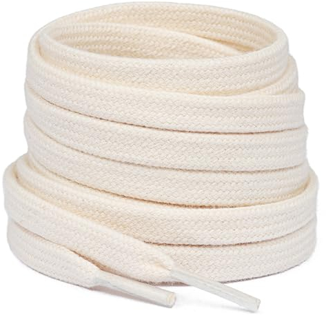 Stepace 2 paia Lacci Piatti in 100% Cotone (largi 8 mm) Stringhe per scarpe da ginnastica, scarpe da lavoro, scarpe sportive, scarpe da corsa Beige 100