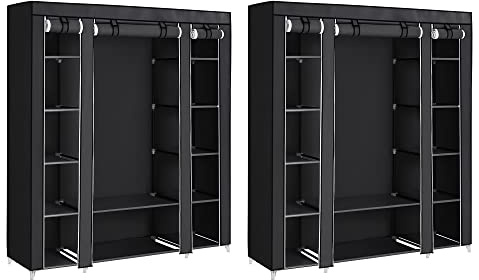 SONGMICS Kleiderschrank, 2er Set, Stoffschrank, mit Kleiderstange und Ablagen, Soffüberzug, für Schlafzimmer, Ankleidezimmer, 150 x 45 x 175 cm, schwarz LBD019B02