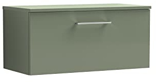 nuie ARN825W Arno Modern Bathroom Wall Hung 1 Drawer Vanity Unit with Colour Worktop, 800mm, Satin Green