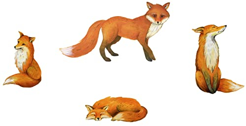 PLIGREAT 4 Stück Fuchs Wandtattoo Kinderzimmer Niedlicher Cartoon-Fuchs Wandbilder Aufkleben DIY-Vinyl-Wandaufkleber für Schlafzimmer Wohnzimmer Zuhause Wanddekoration