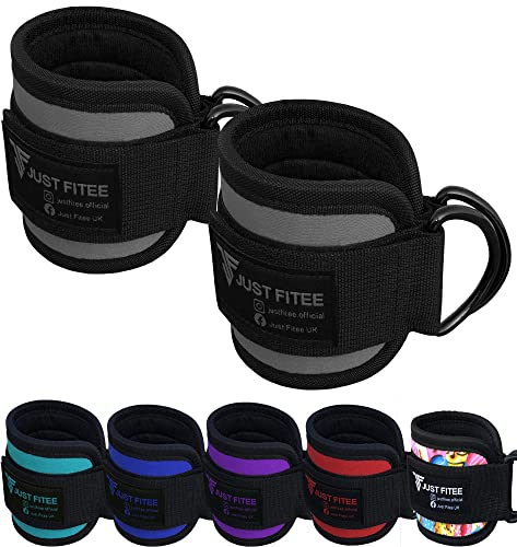 Just Fitee® Fitness Fußschlaufen Kabelzug mit D-Ring gepolstert für Kickbacks, Gesäß- und Beintraining, Knöchelschlaufen zur Verbesserung der Bauchmuskulatur, Fußschlaufen für Damen und Herren (Grau)