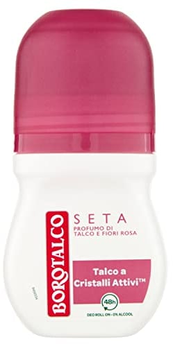Borotalco, Déodorant Roll On Soie Formule Sans Alcool et Talc à Cristaux Actifs, Triple Protection Sece, Parfum de Talc et Fleurs Rose, 48h d'Efficacité - 1 Flacon de 50 ml